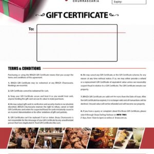 Braza's Gift Certificate - Name your Amount